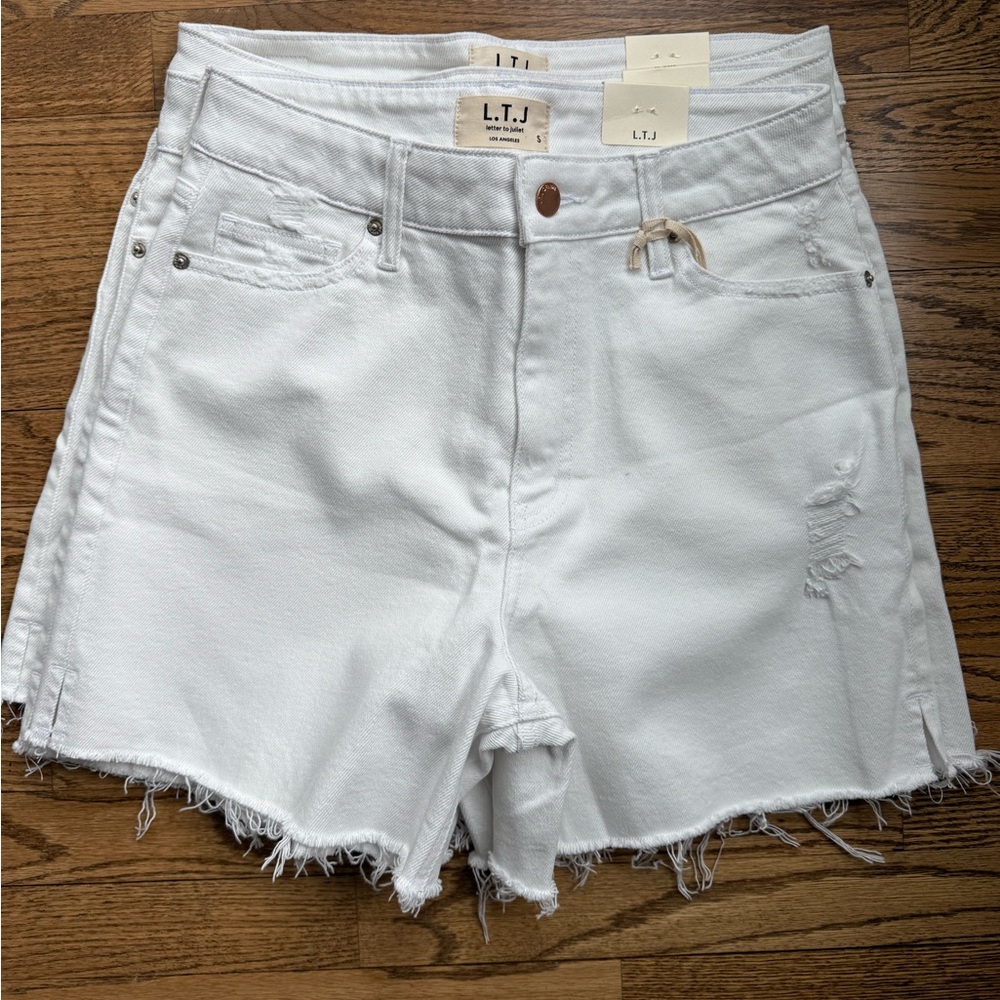 White Denim L.T.J. Letter to Juliet Side Slit A-Line Shorts Optic White Medium